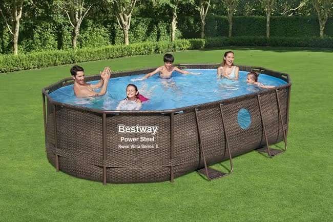 Piscine BESTWAY hors sol ovale Power Steel Swim Vista rotin 488 x 305 x 107cm – Image 2