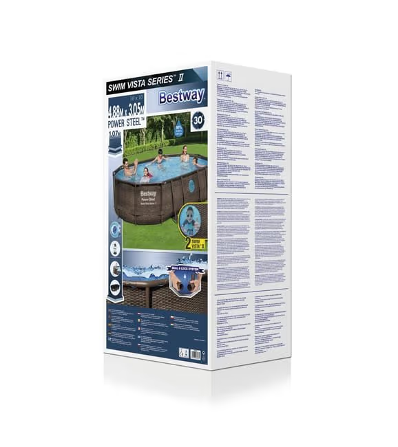 Piscine BESTWAY hors sol ovale Power Steel Swim Vista rotin 488 x 305 x 107cm – Image 6
