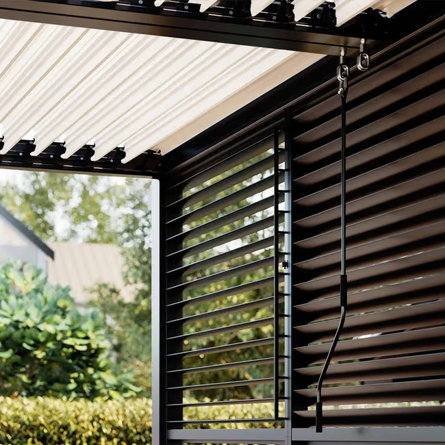 Pergola bioclimatique adossée 4 x 3 m à lames orientables en aluminium - Gris anthracite – Image 2