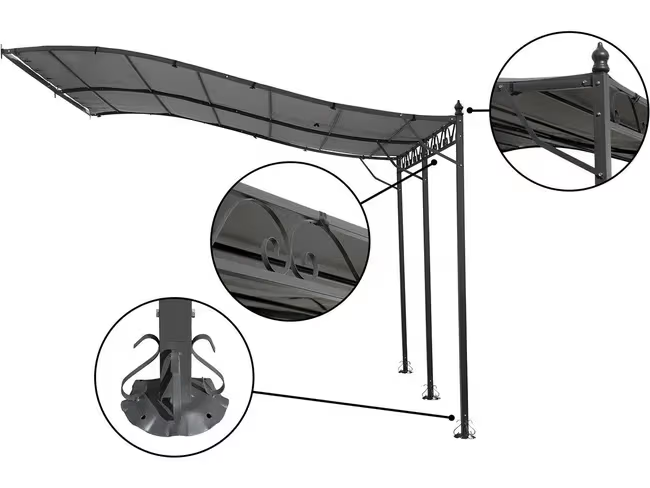 Pergola tonnelle adossée en métal - 3 x 4 m - Gris – Image 2