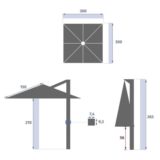 Parasol déporté carré inclinable MELHIA Vert laurier 3 x 3 m - Aluminium, Acier, Oléfine – Image 9