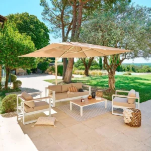 Parasol déporté rectangulaire inclinable MELHIA Lin / Argile 4 x 3 m - Aluminium traité époxy, Acier, Oléfine