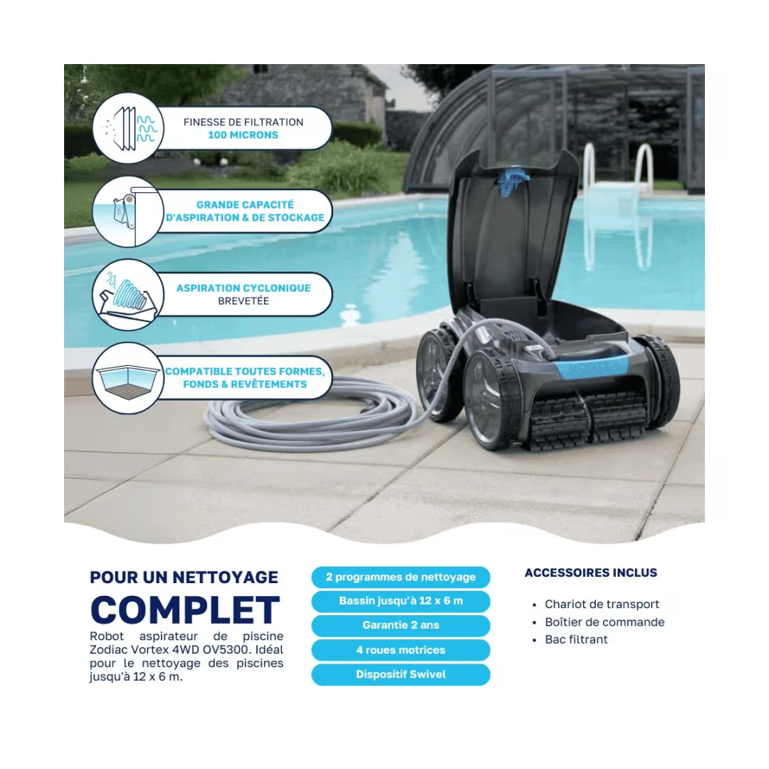 Zodiac Robot piscine Zodiac Vortex 4WD OV5300 Swivel – Prix Destockage – Image 2