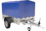 Remorque bagagère garden trailer 200 kipp 200 x 106 cm avec bâche haute bleue, arceau et roue jockey – Neuf – Prix Destockage